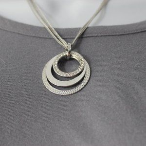 Premier Designs Three Circle Multichain Necklace Silver Tone Rhinestones